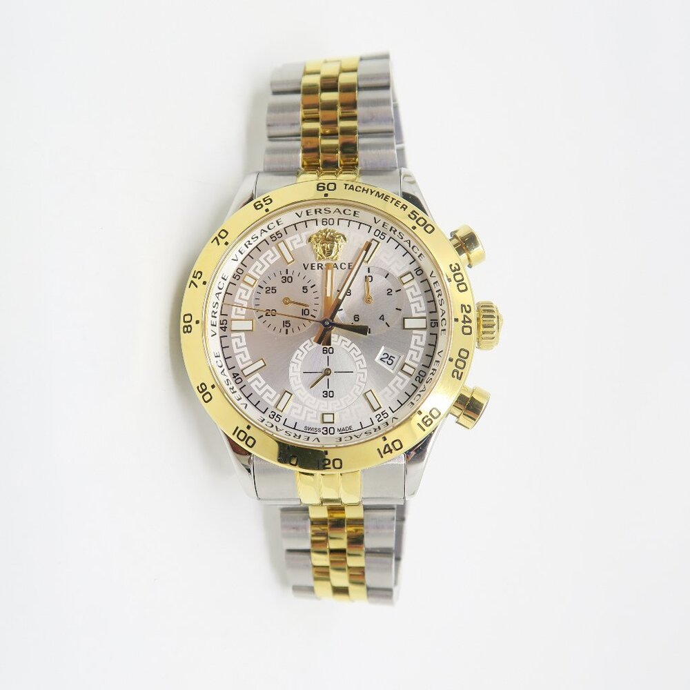 Versace VE2U00422 Hellenyium Chrono 2 Tone Bracelet, Quartz, New Watch for Men.